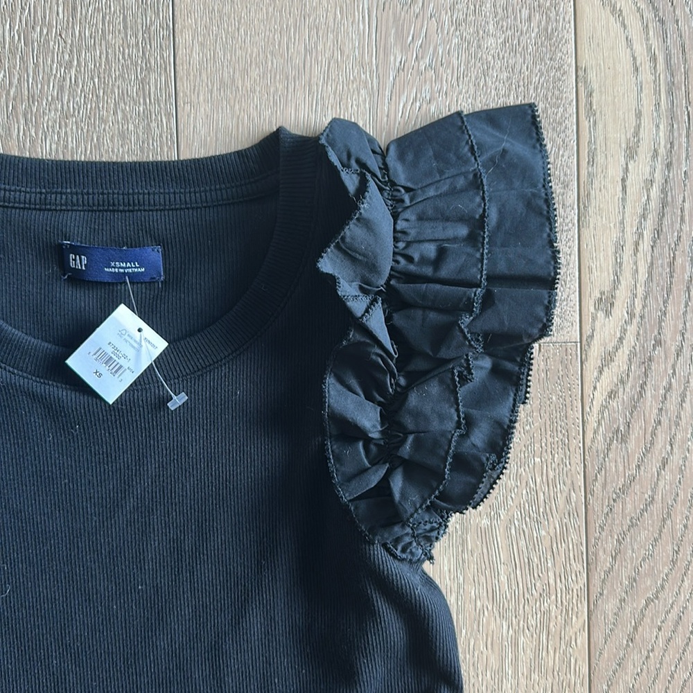 GAP Ruffle Sleeve Tiered Black Mini Dress - Picture 8 of 13